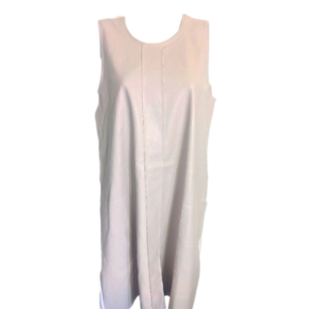 ZARA FAUX LEATHER FRONT BLUSH ECRU DUSTY PINK KNIT BACK A-LINE MINI DRESS SIZE…